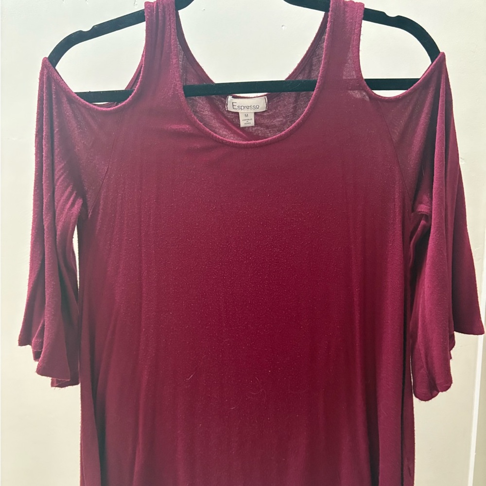 Espresso Women's Cold Shoulder Blouse - Rich Burgundy